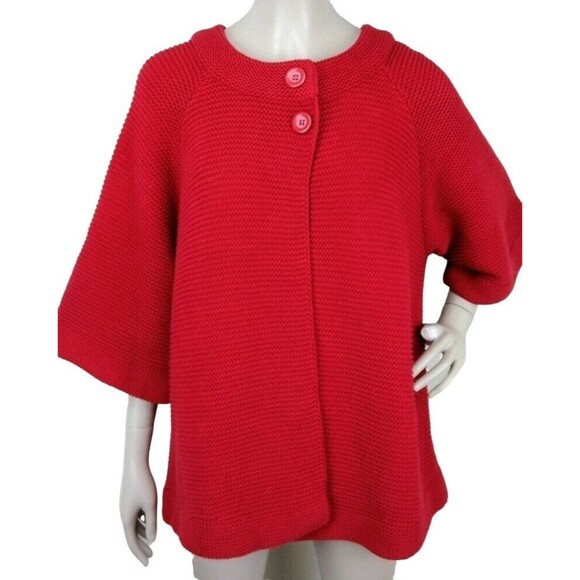 Vintage 90s Red Chunky Knit Half Dolman Sleeve Two-Button Sweater OSFM - Picture 1 of 4
